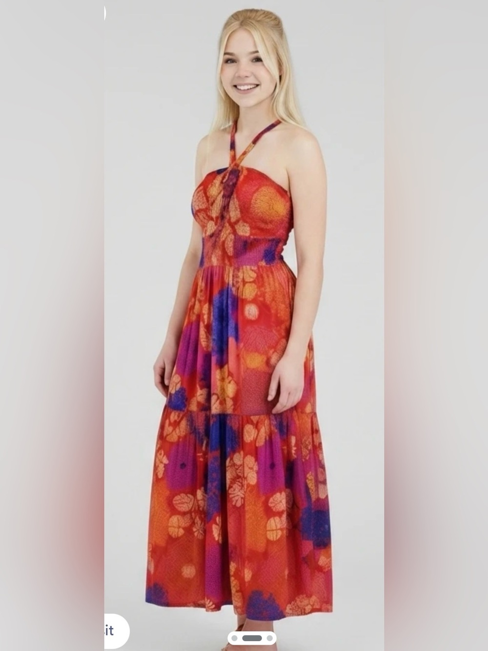 Floral Strapless Maxi Dress in Red and Purple Size M Petite
